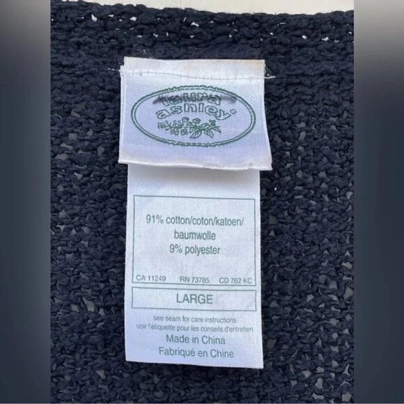 Laura Ashley Navy Blue Cardigan Sweater White Blue Embroidered Flowers Pockets L - Picture 5 of 8